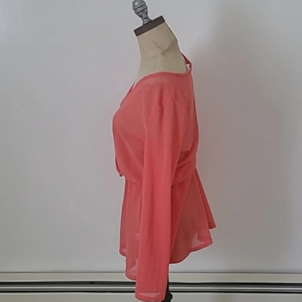 Francesca's Resortwear Mesh Long Sleeve Coral Mini Dress Coverup M/L